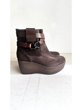 Moncler Brown Suede Wedge Booties 39
